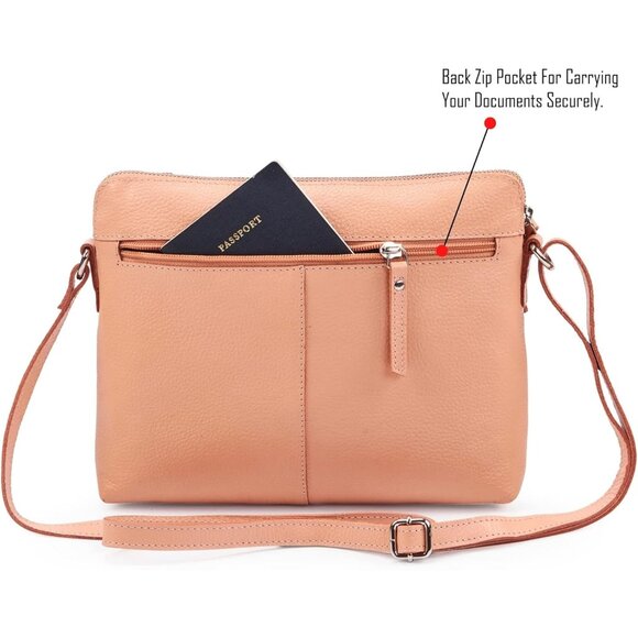 Women Peach Imported Leather Polyester Crossbody Sling Shoulder Crossover Bag - Picture 5 of 6